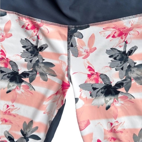Xersion Pink and Black Floral Stripe Leggings - Picture 2 of 4